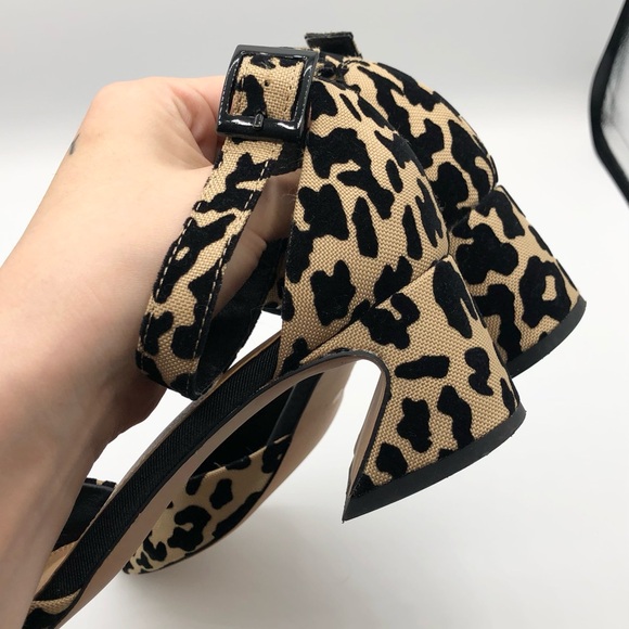 ASOS Animal Print Tan Black Ankle Strap Velvet Heels - Size 7 - Picture 8 of 9